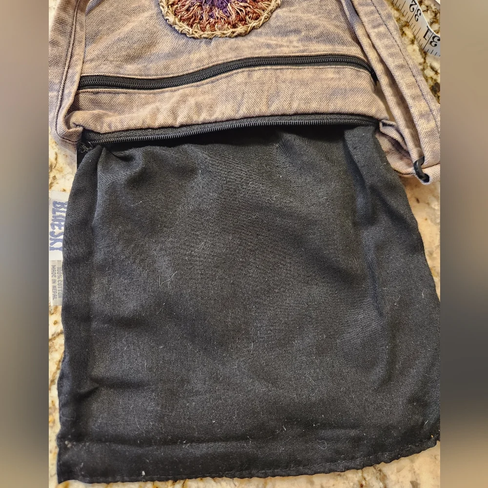 Blue Sky Boho Crossbody Purse, Cotton, Made In Nepal, White Washed Denim EUC